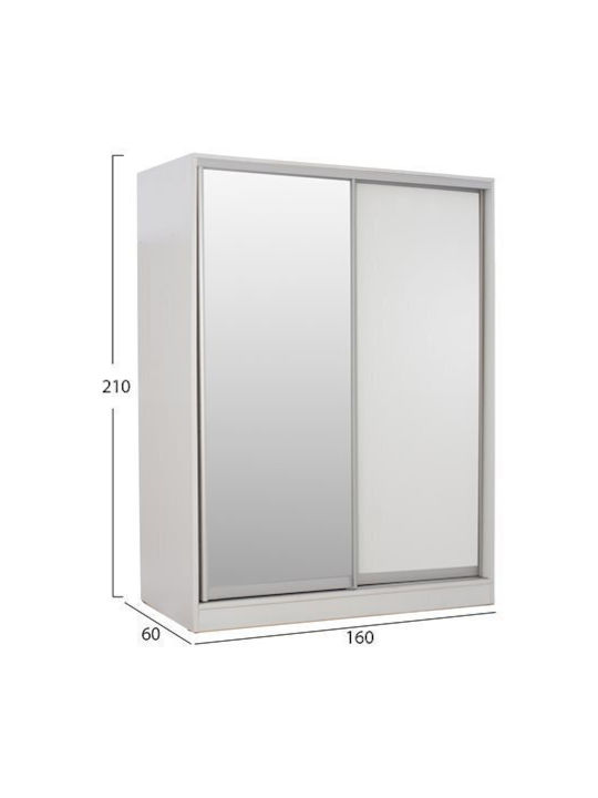 Double Door Wardrobe Sliding ADLER with Mirror White 160x60x210cm