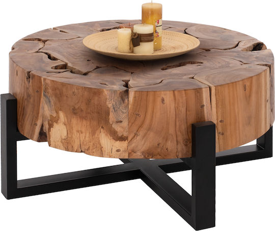 Rundes Zentral Kaffeetisch Mobley aus Massivholz Natur M80xP80xH40cm