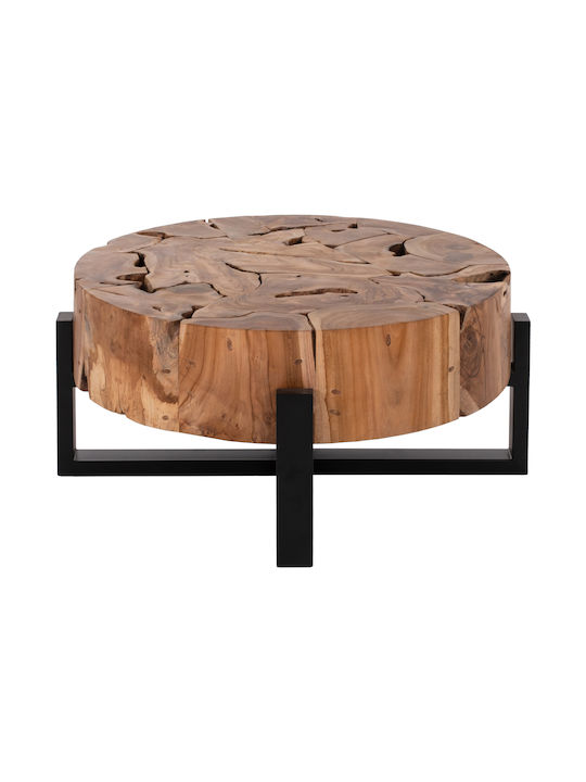 Round Central Coffee Table Mobley Made of Solid Wood Beige W80xL80xH40cm