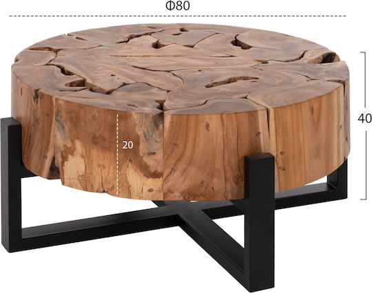 Rundes Zentral Kaffeetisch Mobley aus Massivholz Natur M80xP80xH40cm