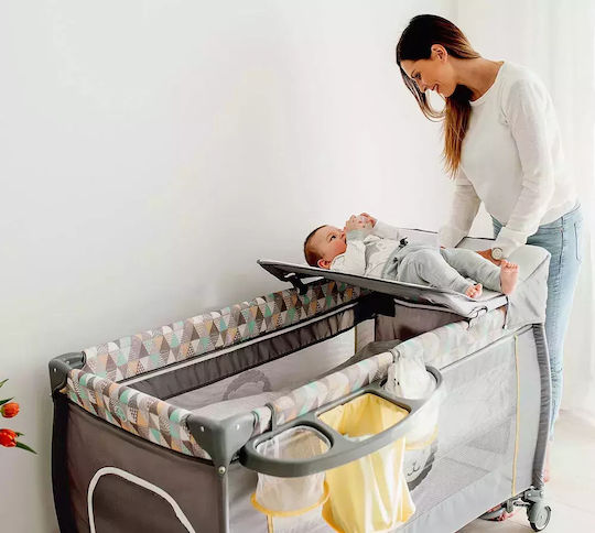 Lionelo Sven Plus Playpen 2 Levels with Changing Table & Mattress Yellow Scandi 127x65cm