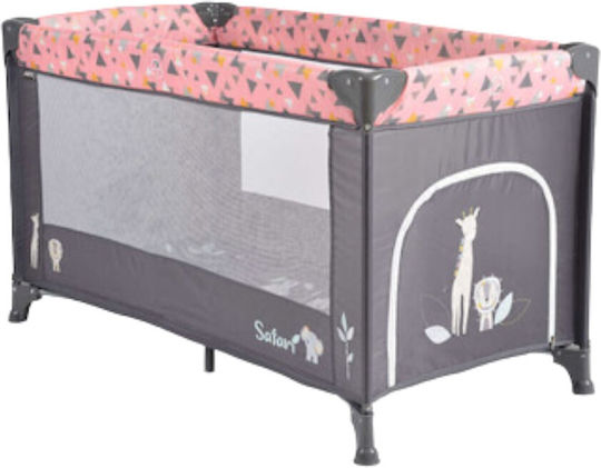 Moni Safari Playpen with Mattress Grey-Pink 125x65cm
