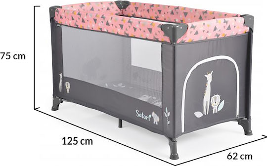 Moni Safari Playpen with Mattress Grey-Pink 125x65cm