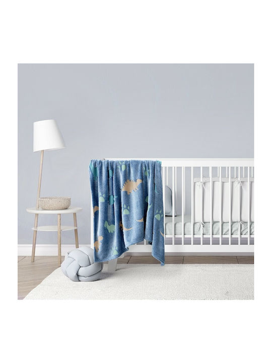 Kocoon Blanket Nursery Swaddling Blankets Shiny Dinos Fleece Blue 80x110cm