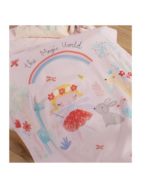 Nef-Nef Homeware Κουβέρτα Αγκαλιάς & Λίκνου Magic World Πικέ Ροζ 80x110εκ.