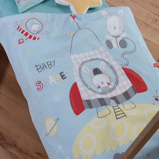 Nef-Nef Homeware Одеяло Детски пелени за пелени Space Pique Синьо 80x110см.