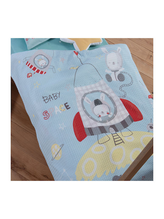 Nef-Nef Homeware Blanket Cot Space Waffle Light Blue 110x150cm