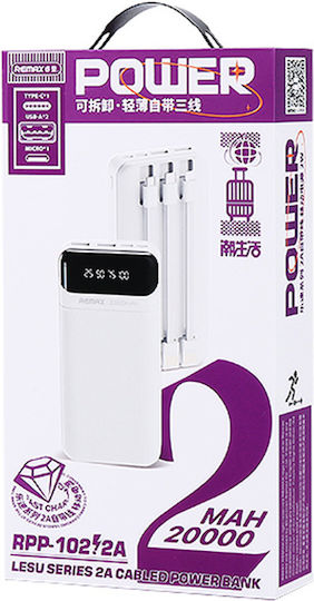 Remax RPP-102 Power Bank 20000mAh cu 4 Porturi USB-A Alb