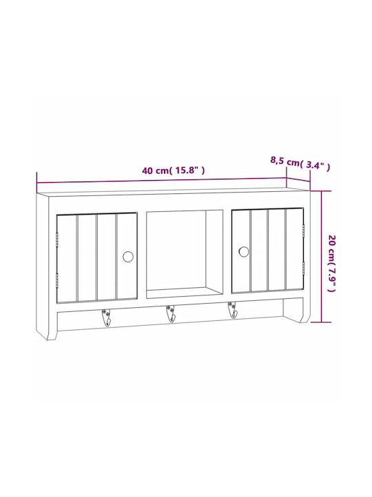 vidaXL Wall Key Holder Wooden 3 positions 40x8.5x20cm