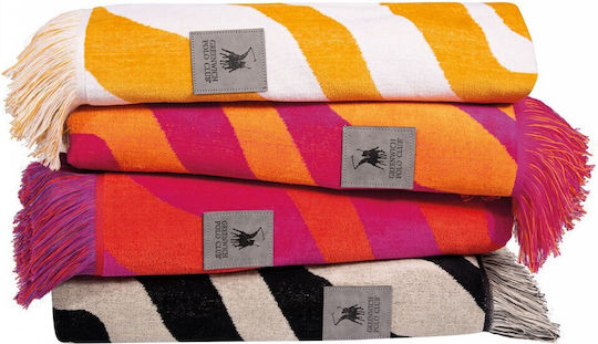 Greenwich Polo Club Beach Towel Cotton White, Ochra with Fringes 180x90cm.