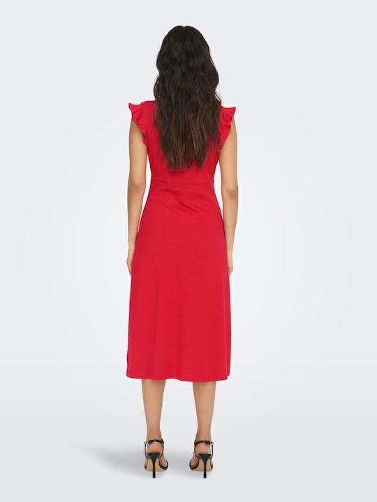 May Summer Midi Dress Wrap with Ruffles Red