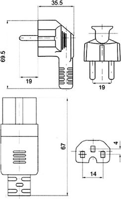 3x1mm² Αυλακι Μαυρο Yun Schuko - IEC C15 Cable 2m Black (02.005.0099)