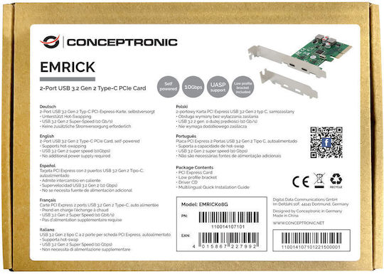 Conceptronic Κάρτα PCIe σε 2 θύρες Type-C