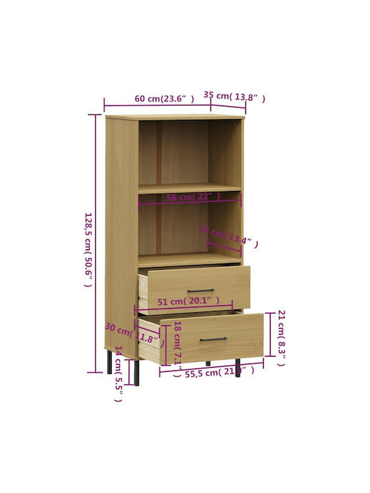 Bibliotecă Oslo Natural 60x35x128,5 cm