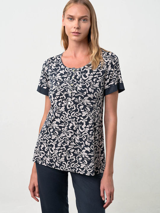 Vamp Summer Women's Pyjama Set Blue Paris