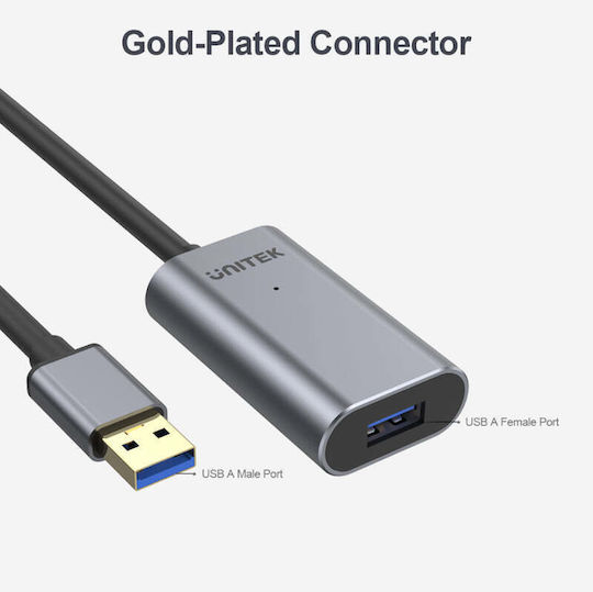 Unitek USB 3.0 Cable USB-A male - USB-A female Γκρι 10m Y-3005