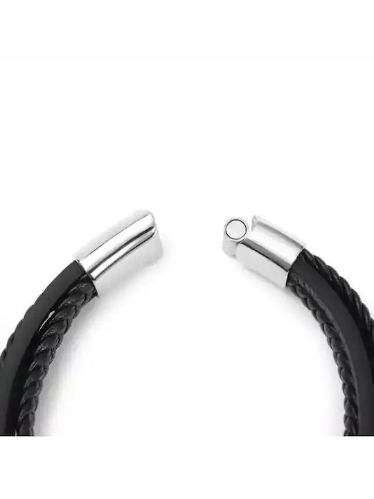 Men's leather bracelet 316L steel bracelet black Art 00502