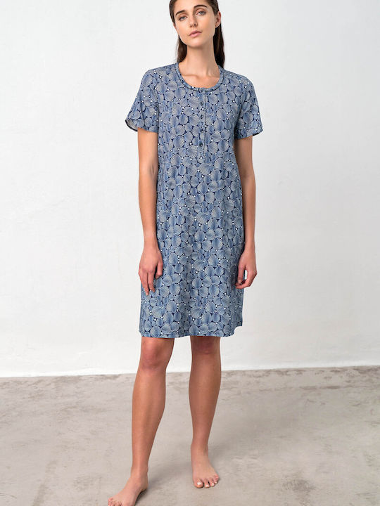 Vamp Summer Cotton Women's Nightdress Blue Marine