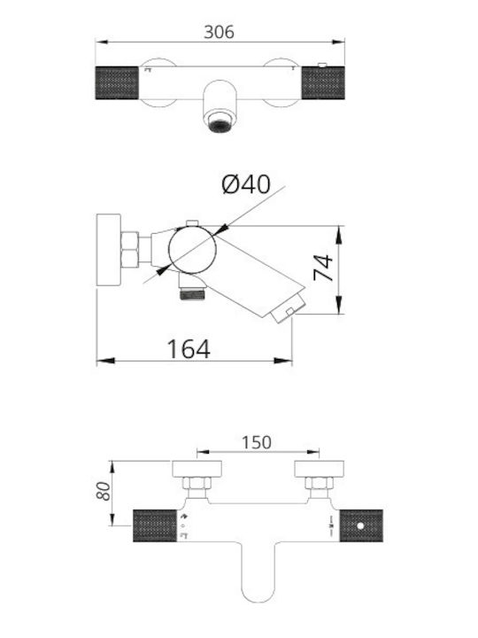 Excel Viento Mischung Bade- / Duscharmatur Badewanne Thermostatische Komplettes Set Schwarz