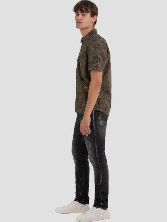 Tropical Short-sleeved Cotton Shirt Floral Khaki