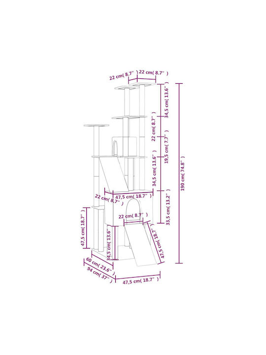 vidaXL Scratching Post Cat Trees Gray 47.5x94x190cm