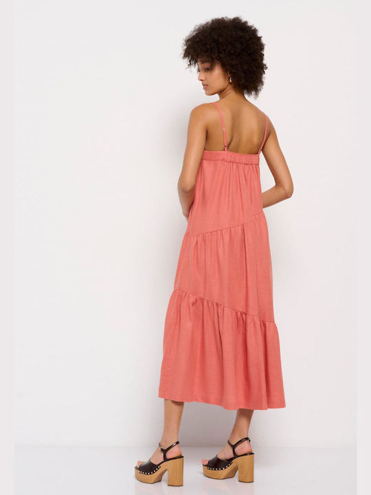 Funky Buddha FBL007-13213 Summer Midi Dress with Ruffle Apricot