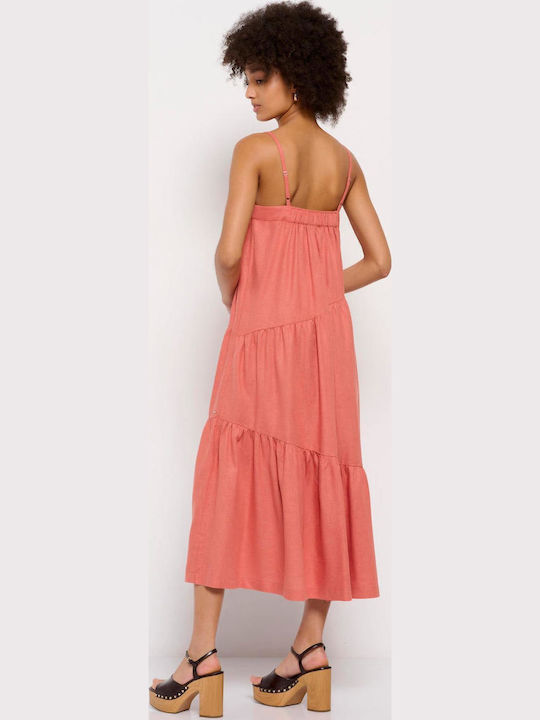 FBL007-13213 Sommer Midi Kleid mit Rüschen Apricot