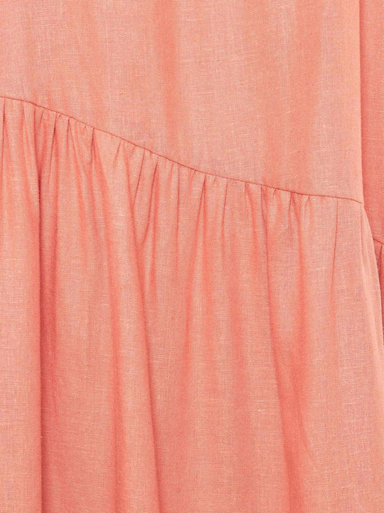 FBL007-13213 Sommer Midi Kleid mit Rüschen Apricot