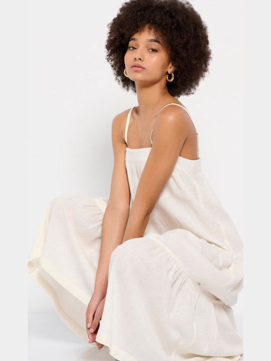 Summer Midi Dress with Ruffle White