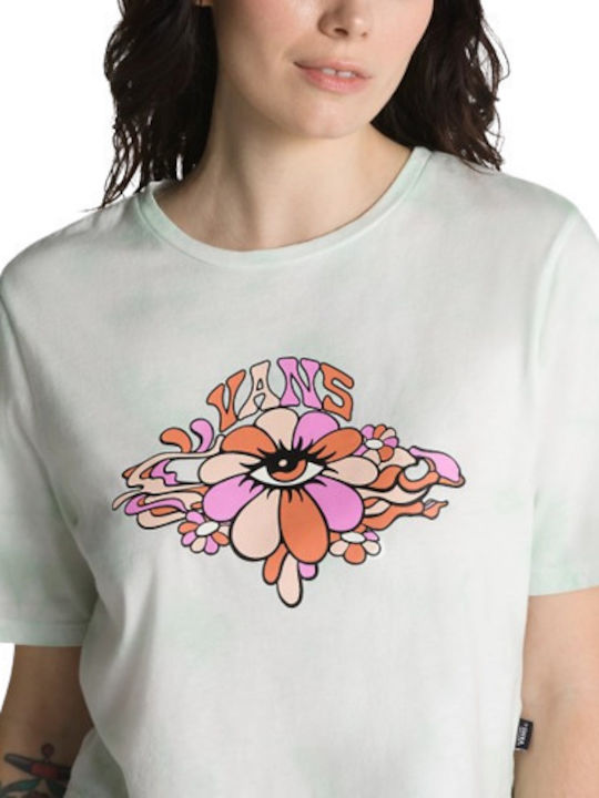 Psychedelic Eye Γυναικείο Καλοκαιρινό Crop Top Βαμβακερό Κοντομάνικο Πράσινο