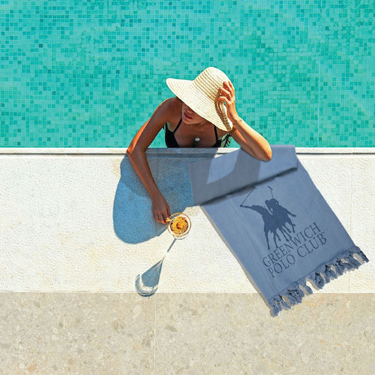 Greenwich Polo Club Beach Towel Pareo Cotton Blue with Fringes 170x90cm