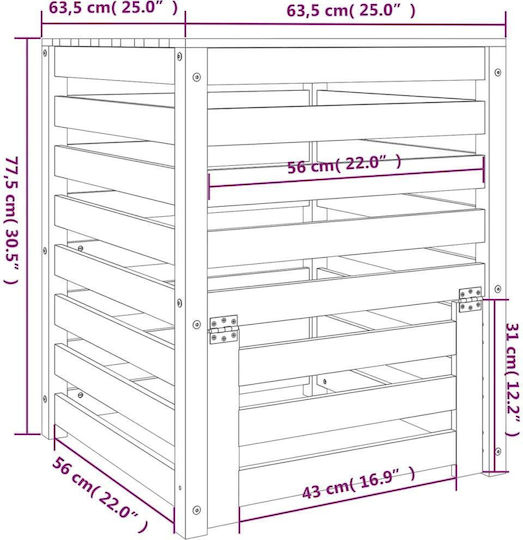 823808 Wooden Open Type Composter 63.5 x 63.5 x 77.5 cm