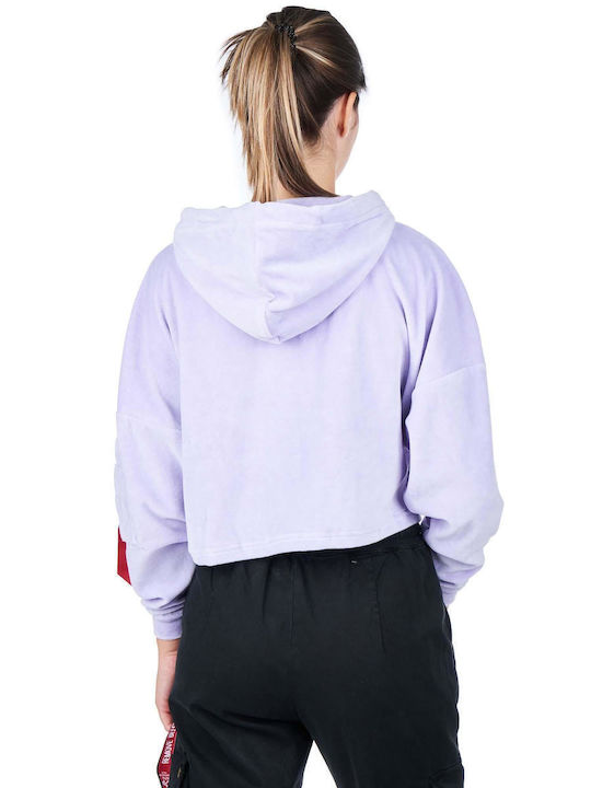 Alpha Industries Cropped Hanorac pentru Femei Catifea Cu glugă Violet