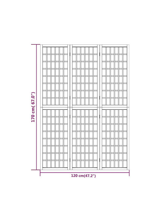 vidaXL Декоративен Параван Дървен с 3 Панела 120x170см