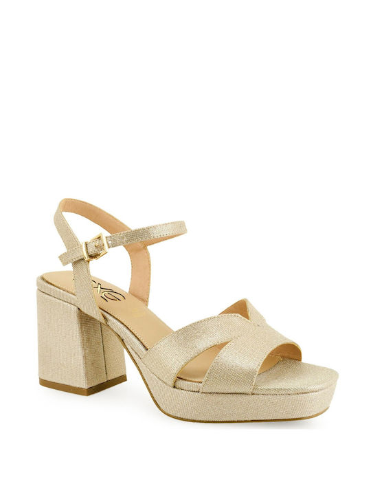 Exe Platform Women's Sandals with Ankle Strap Gold