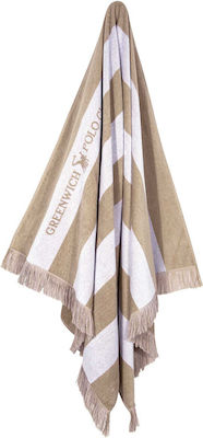 Greenwich Polo Club 3729 Beach Towel Cotton Ecru with Fringes 170x90cm.