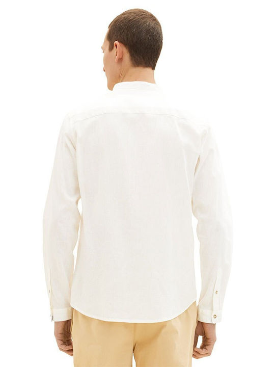 Tom Tailor Men's Shirt Long Sleeve Linen White