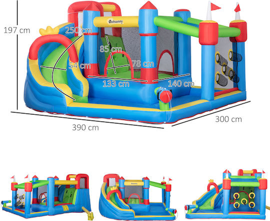 Outsunny Inflatable Bouncy Castle Castle with Trampoline & Slide for 3+ Age