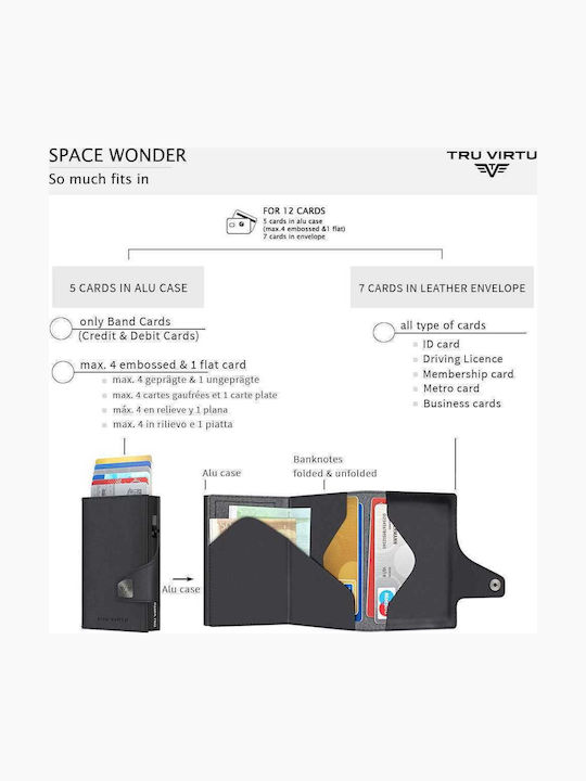 Click & Slide Leather Men's Wallet Cards with RFID and Slide Mechanism Black