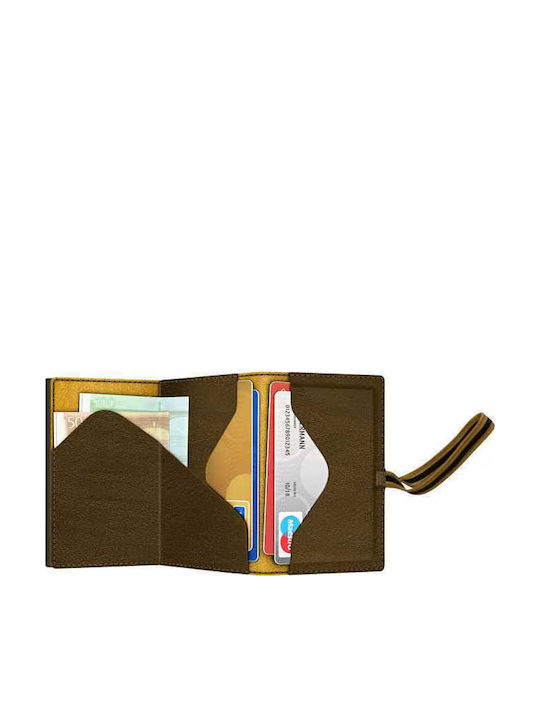 Click Slide Strap Δερμάτινο Ανδρικό Πορτοφόλι Καρτών με Μηχανισμό Slide Mossgreen Earth/Black