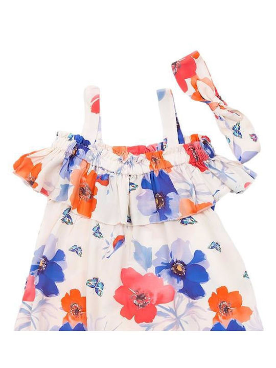 Trax Set Rochie pentru Copii cu Accesorii Floral Fără mâneci Ecru