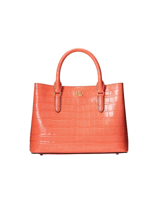 Ralph Lauren Δερμάτινη Γυναικεία Τσάντα Tote Χειρός Coral