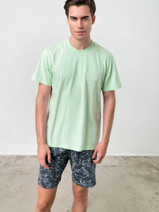 Vamp Men's Summer Cotton Pajamas Set Vert Jade