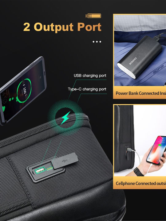 Bopai Αδιάβροχη Τσάντα Πλάτης για Laptop 15.6" με Θύρα USB σε Μαύρο χρώμα 61-53111