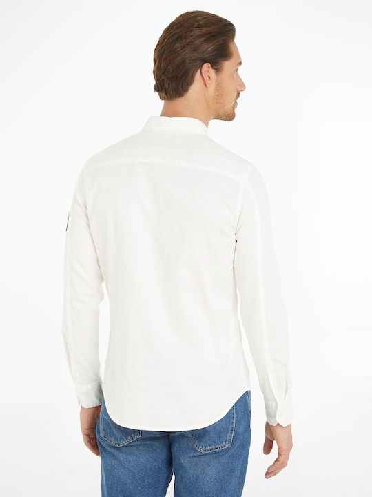 Calvin Klein Men's Shirt Long Sleeve Linen White