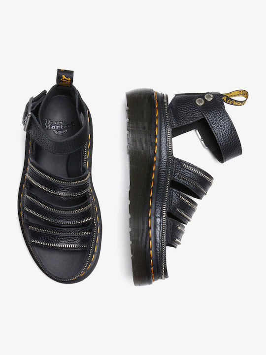 Clarissa II Quad Leather Women's Flat Sandals with Strap Flatforms in Black Color