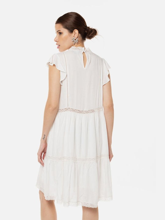 Superdry Studios Sommer Mini Kleid mit Rüschen Weiß