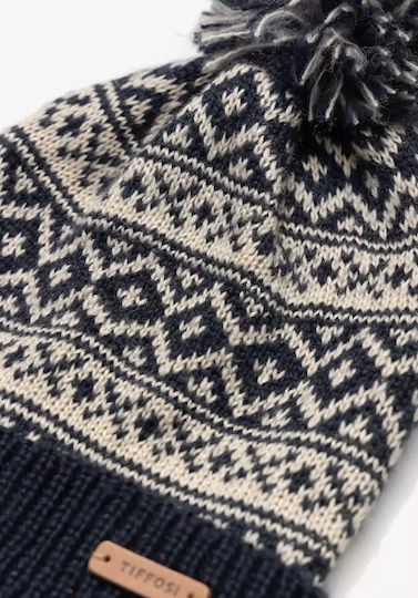 Pom Pom Beanie Unisex Σκούφος Πλεκτός σε Μπλε χρώμα