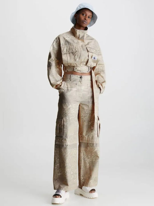 Damen Stoff Cargo Hose in Lockere Passform Beige