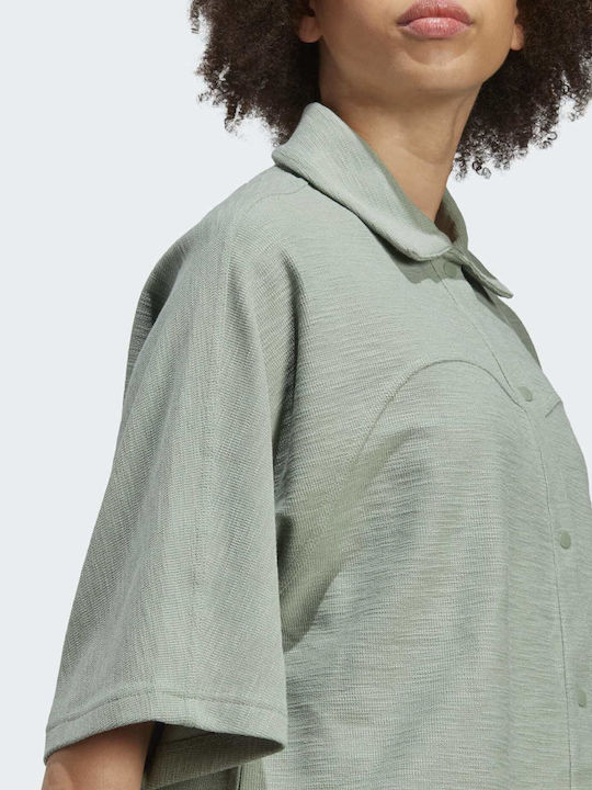 Lounge Terry Loop Kurzärmelig Damen Hemd Silver Green Monochrom